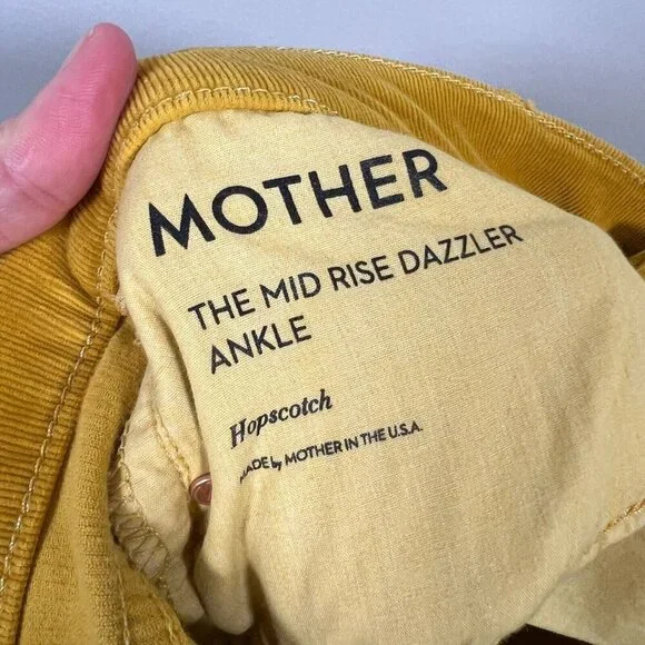 Mother Mid Rise Dazzler Ankle Corduroy Pants Size 32 Hopscotch Honey Yellow